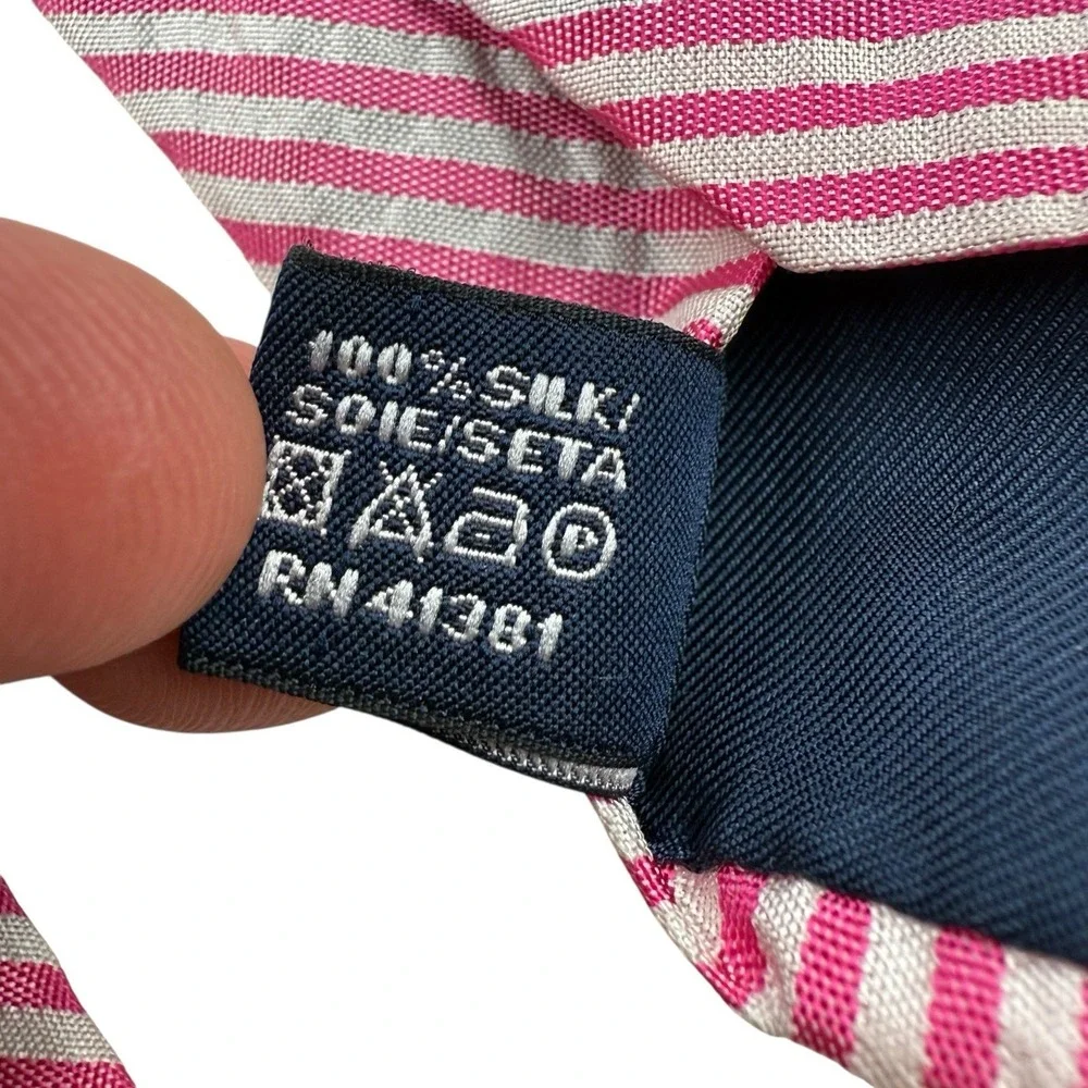 Polo Ralph Lauren Pink White Stripe Silk Seersucker‎ Tie Handmade Italy